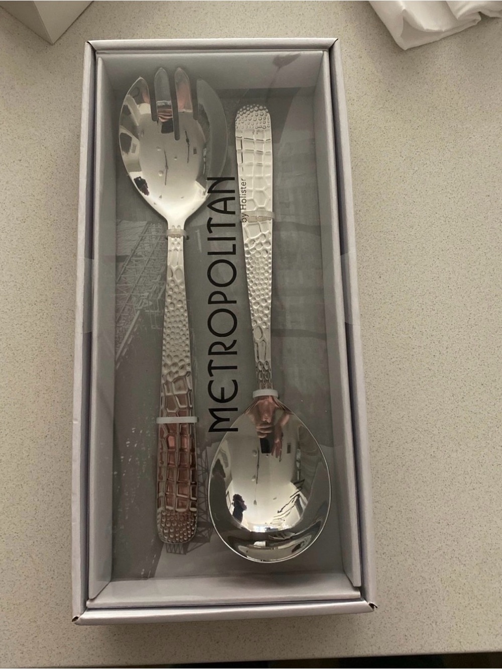 Stainless Steel Serving Spoon and Fork Set - Silver
